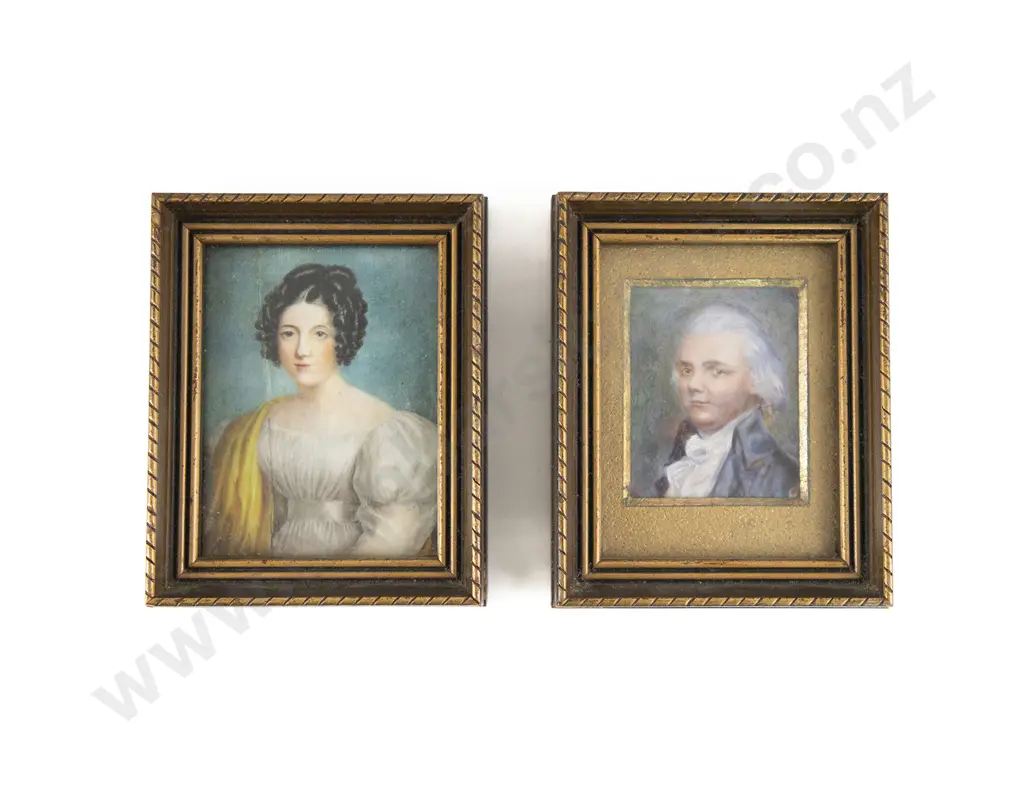 C19th Portrait Miniatures Of A Lady & Gent Image 1++