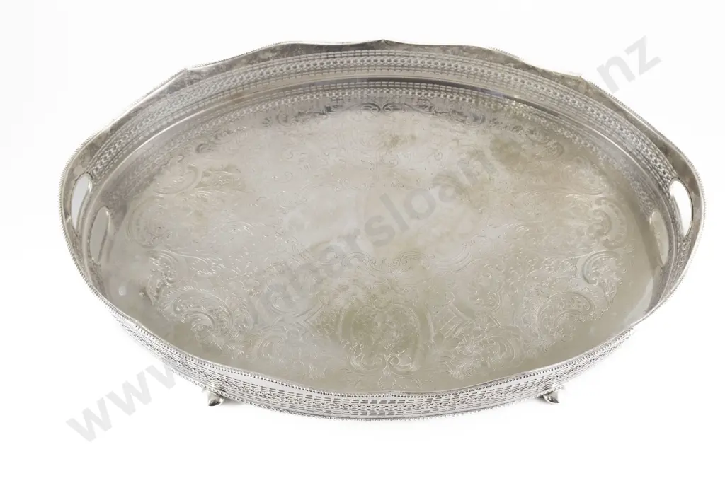 Large Oval S/Plate Two Handled Banquet Drinks Tray Image 1++