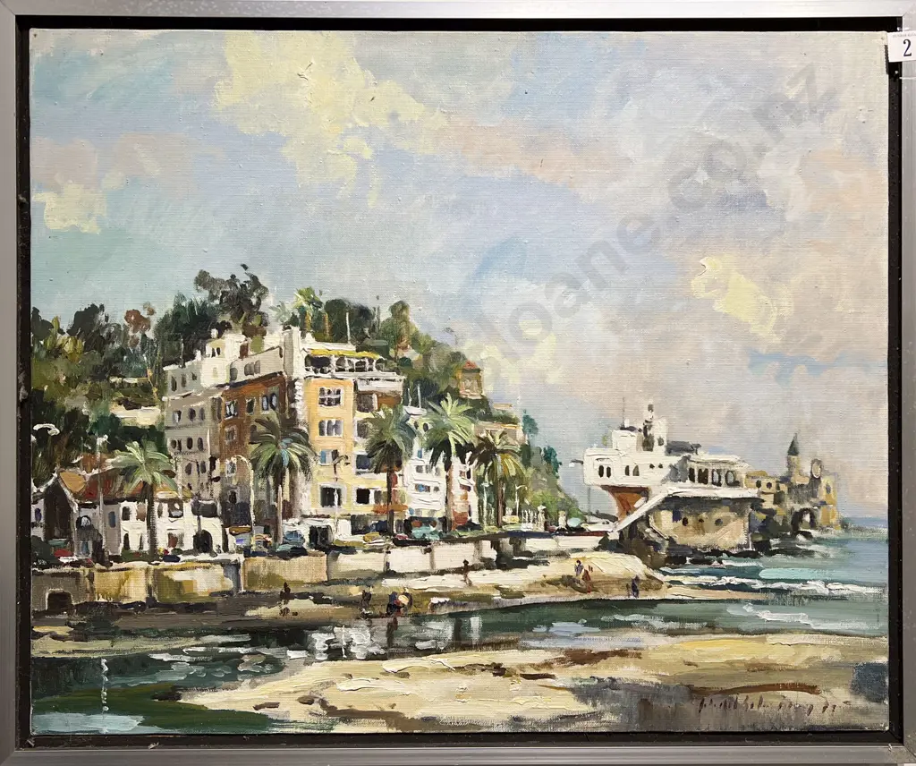 Seaside Town - Oil on Canvas - Signed Indistinctly Image 1++