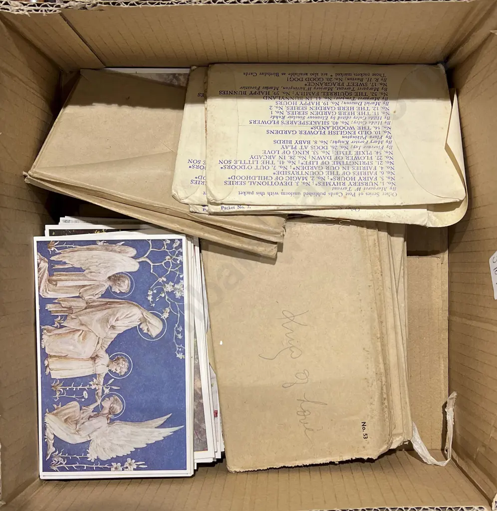 Box of Assorted Prints Etchings and Vintage Postcards Image 1++