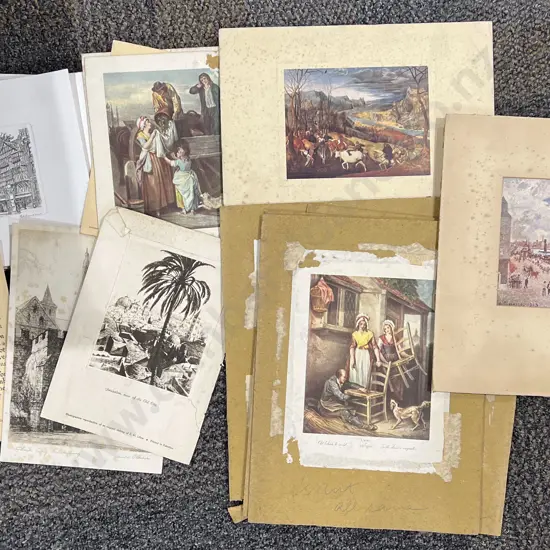 Box of Assorted Prints Etchings and Vintage Postcards