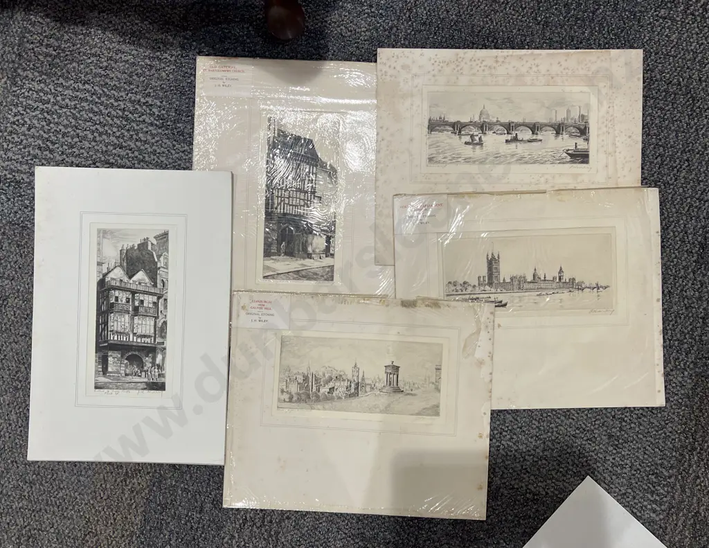 Five J. H. Wiley Etchings (Unframed) Image 1++