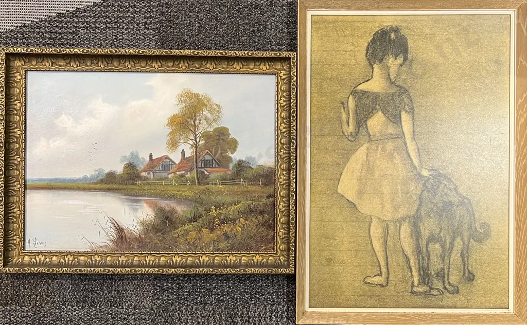 H. Levey - Oil on Board Together with Picasso Print Image 1++