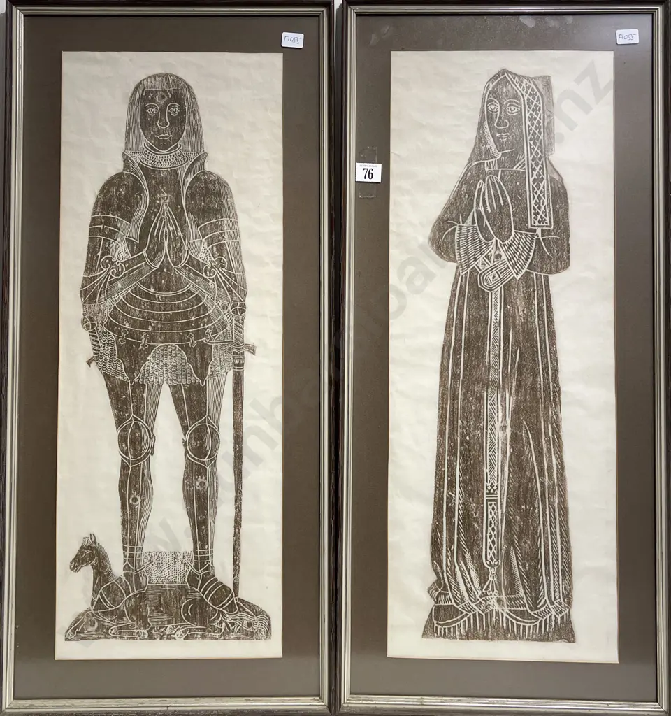 Pair of Framed Brass Rubbings Image 1++