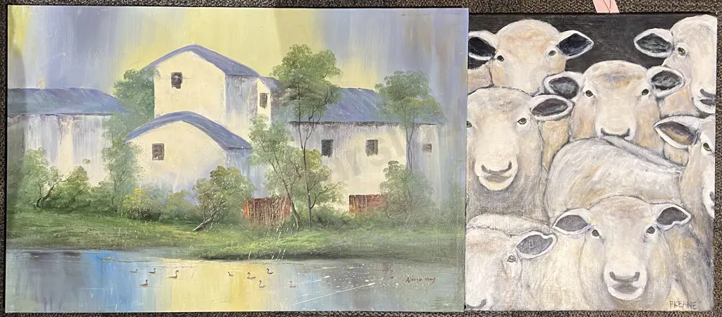 P. Keane - Oil on Canvas Together with Other Canvas Work Image 1++