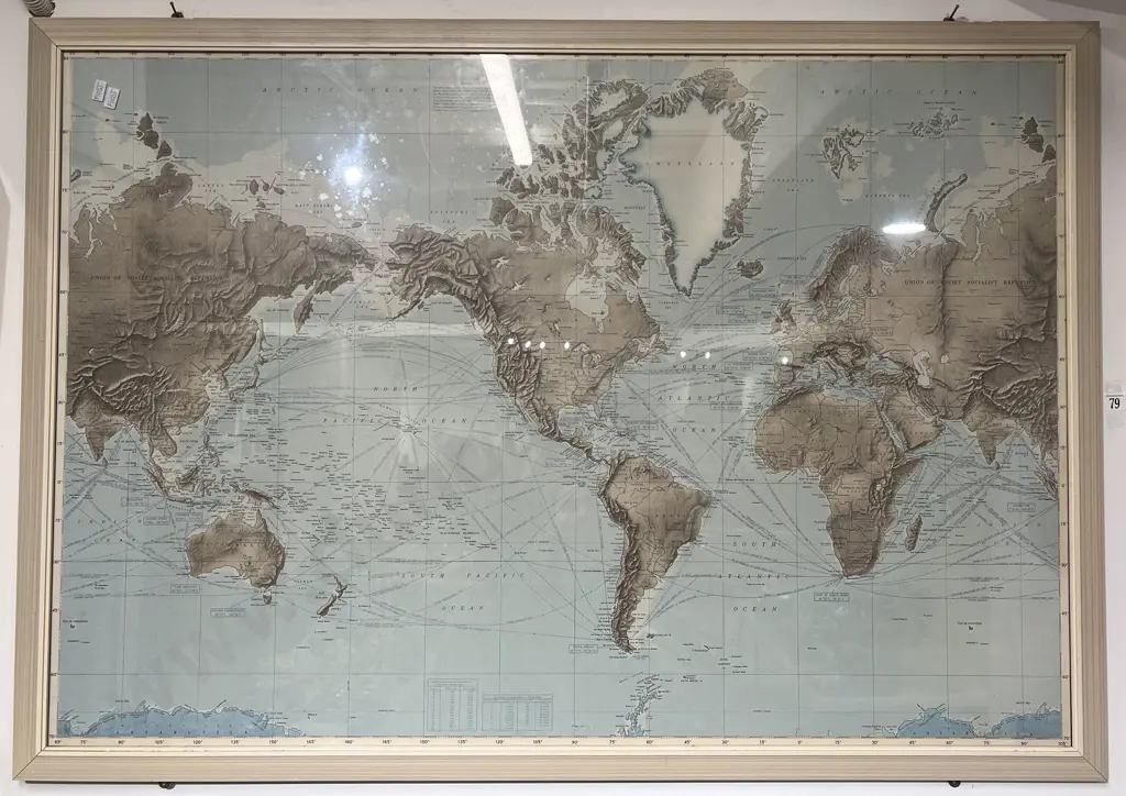 Large Framed Vintage Map Image 1++