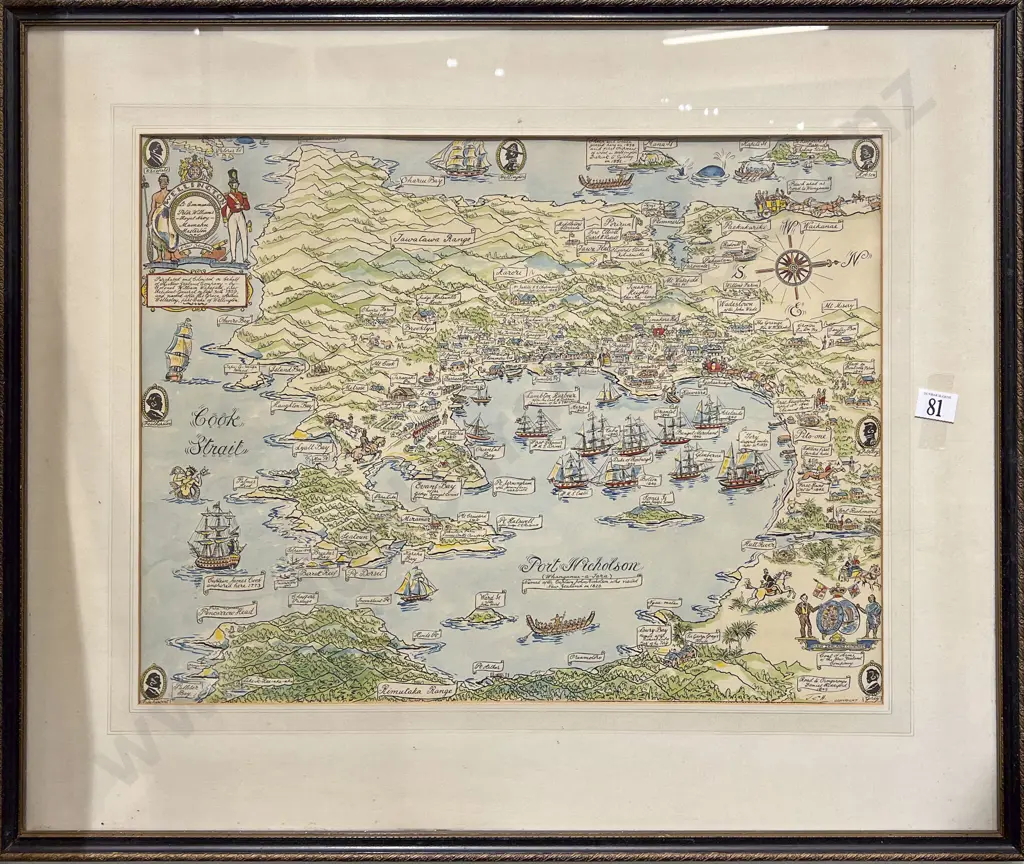 Vintage Coloured Pictorial Map of Wellington Image 1++