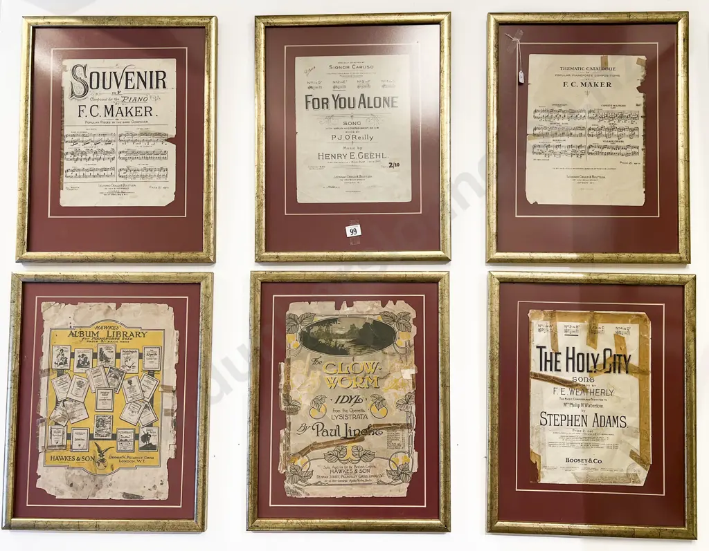Six Framed Vintage Song Sheets Image 1++