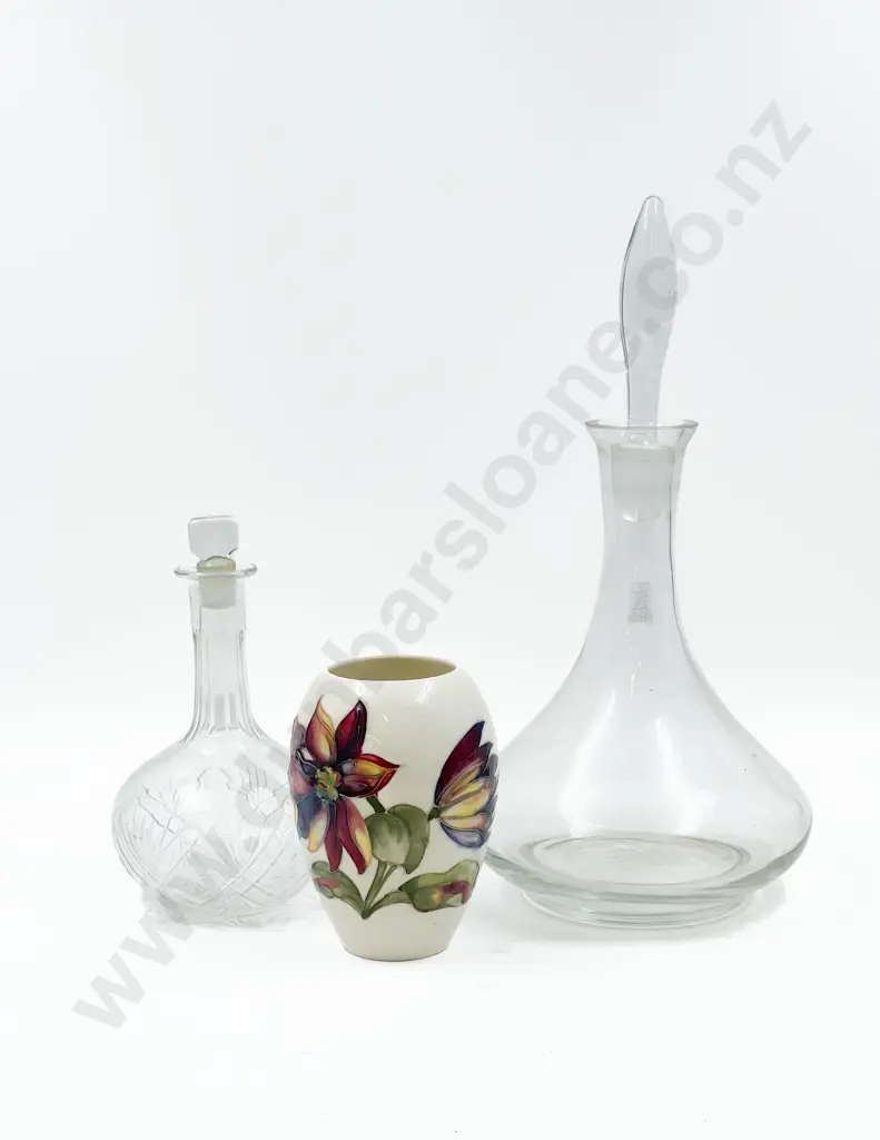 Two Decanters Together with Moorcroft Vase (Hairline Crack) Image 1++