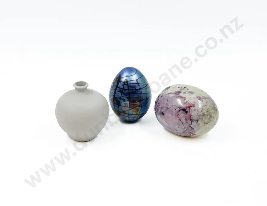 Two Pieces of Pottery Including Patti Meads with Art Glass Paperweight Image 1++