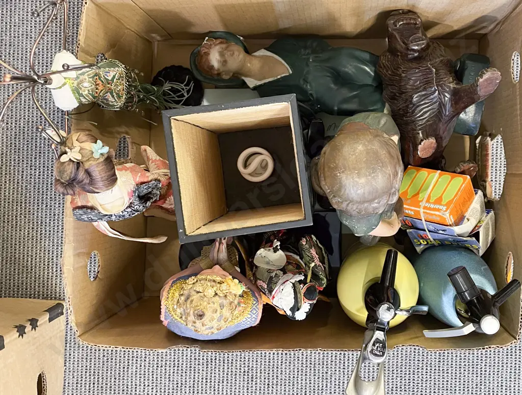 Box of Assorted Including Soda Syphons and China Figures etc Image 1++