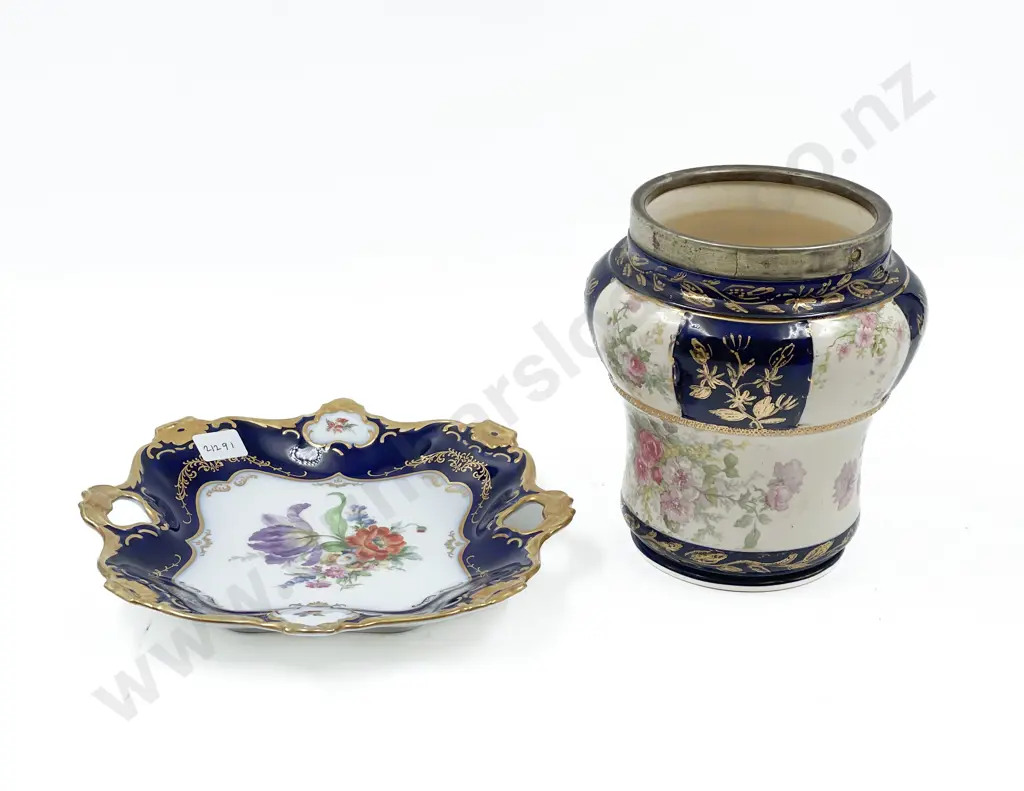 Fancy China Biscuit Barrel with Dish Image 1++