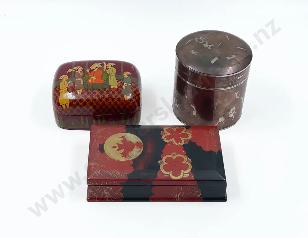 Metal Tea Caddy and Two Boxes Image 1++