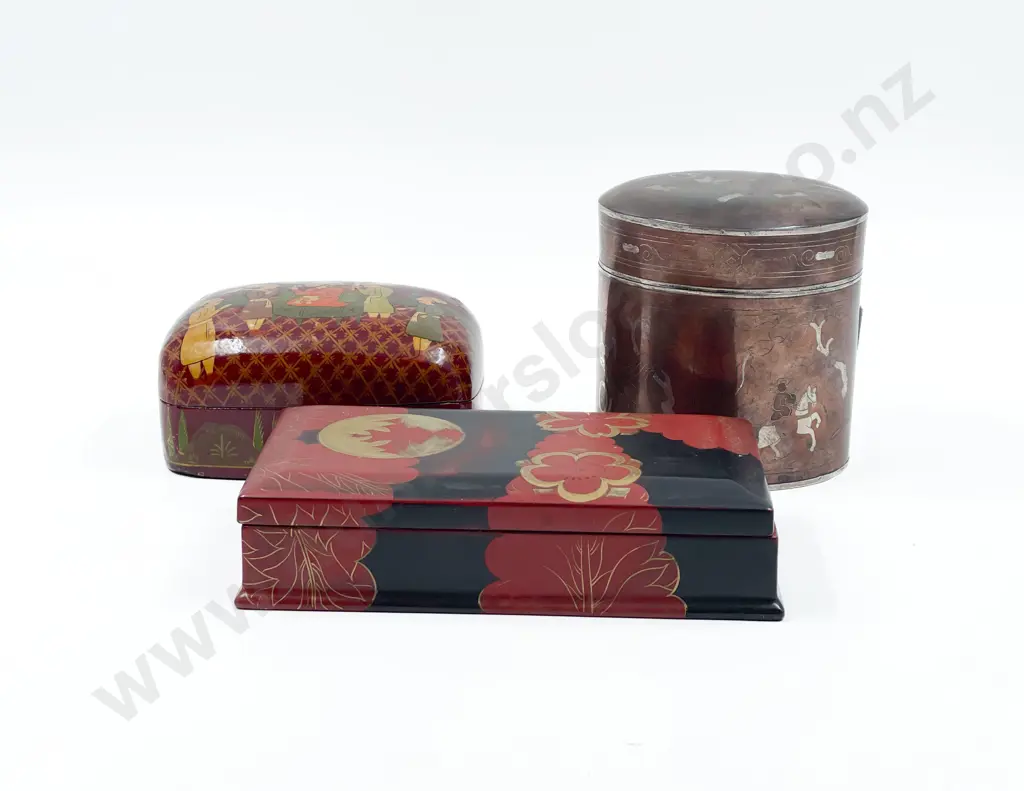 Metal Tea Caddy and Two Boxes Image 1++