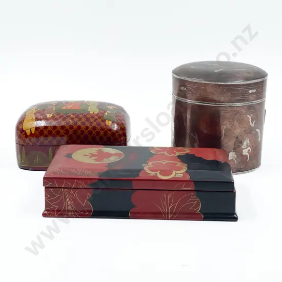 Metal Tea Caddy and Two Boxes