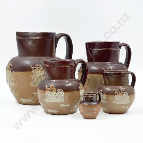 Graduated Set of Five Doulton Lambeth Stoneware Jugs