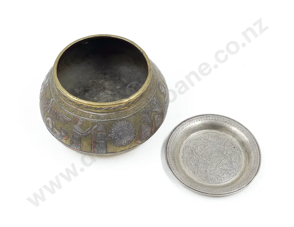 Egyptian Brass Bowl and Silver Dish Image 1++