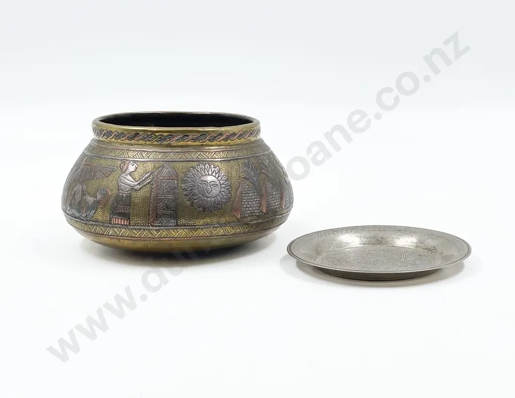 Egyptian Brass Bowl and Silver Dish Image 1++