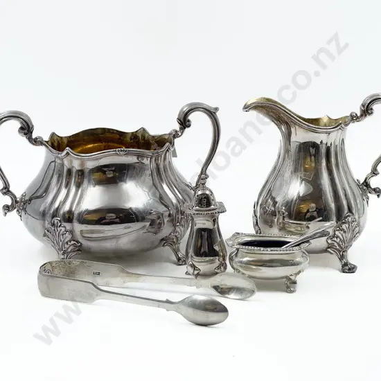 Four Pieces of Assorted S/P Together with S/S Tongs