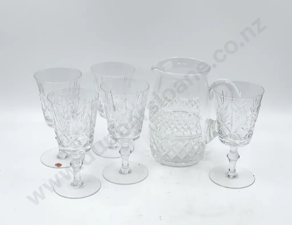 Five Crystal Glasses Together with Jug Image 1++