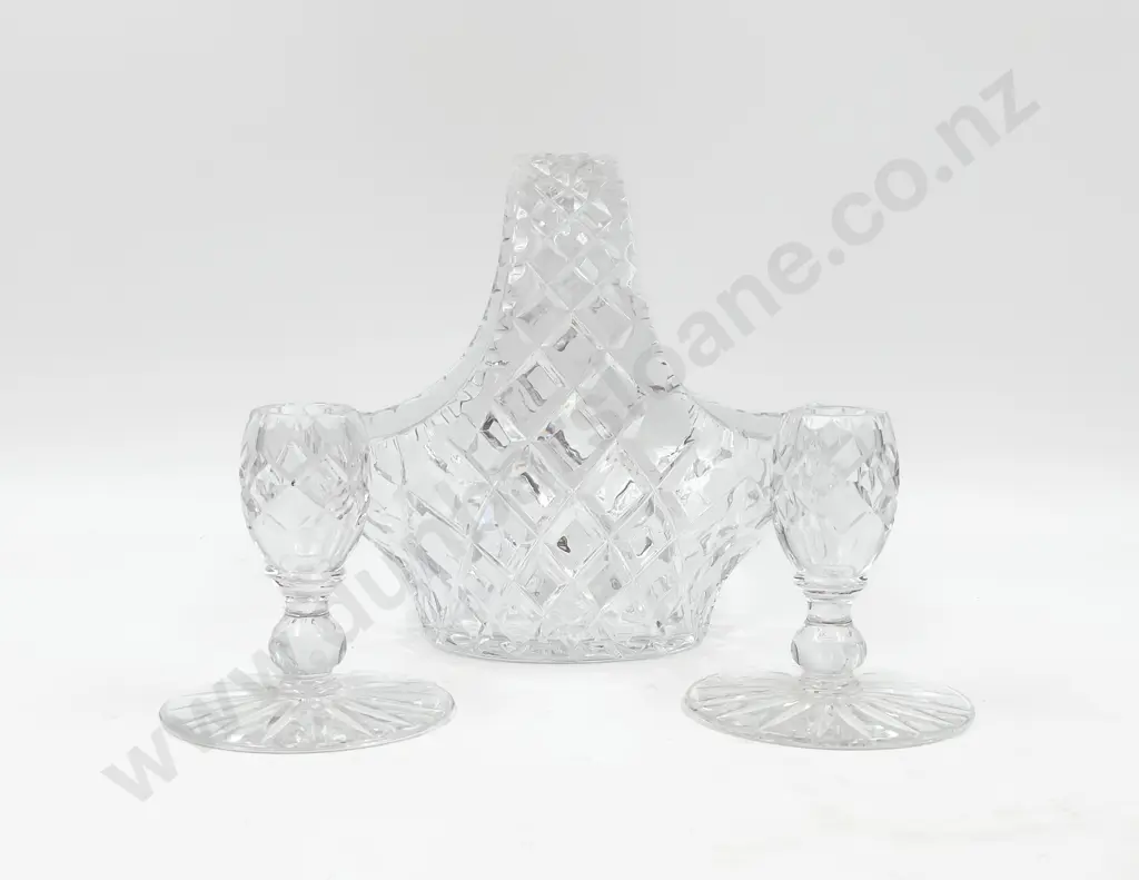 Pair of Webb & Corbett Candle Holders with Crystal Basket Image 1++
