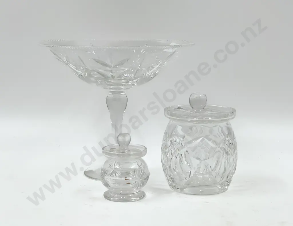 Webb & Corbett Comport and Two Crystal Jars Image 1++