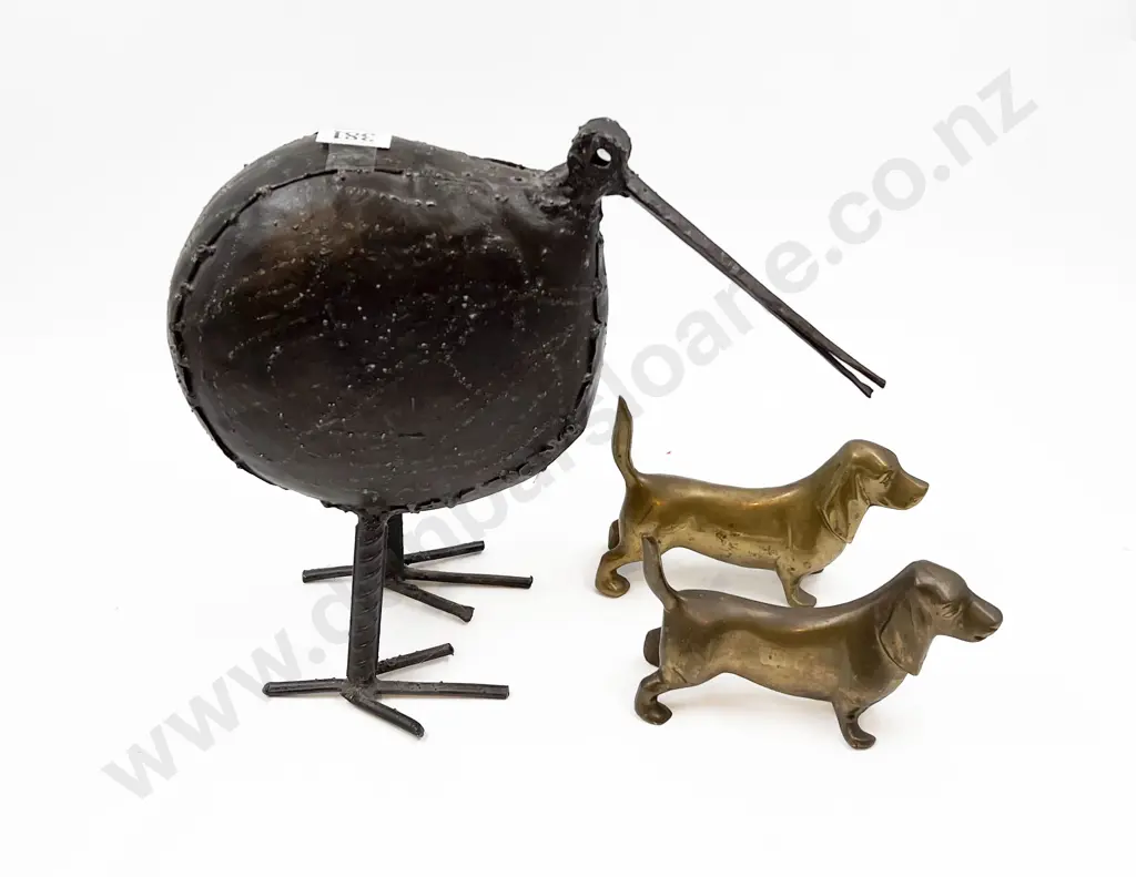 Pair of Brass Sausage Dogs and Kiwi Ornament Image 1++