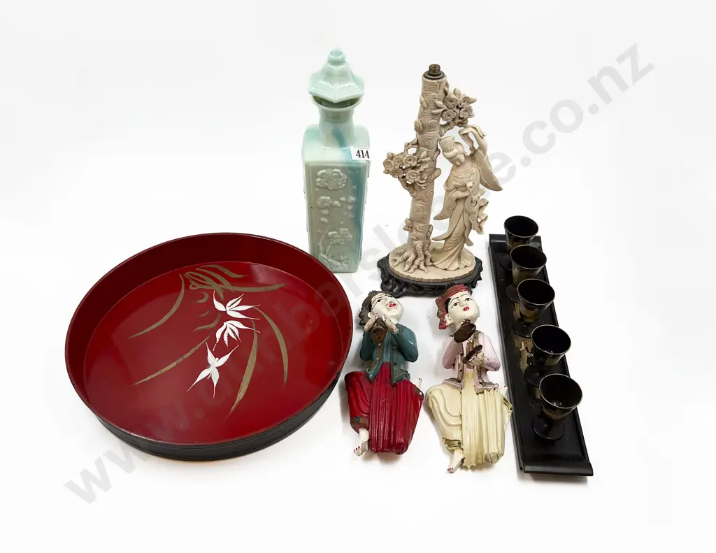 Small Quantity of Assorted Asian Ornaments on Lacquered Tray Image 1++