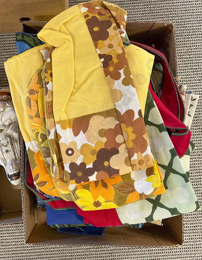 Box of Assorted Vintage Aprons Image 1++