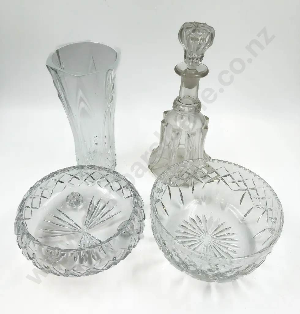 Two Crystal Bowls together with Decanter and Vase Image 1++