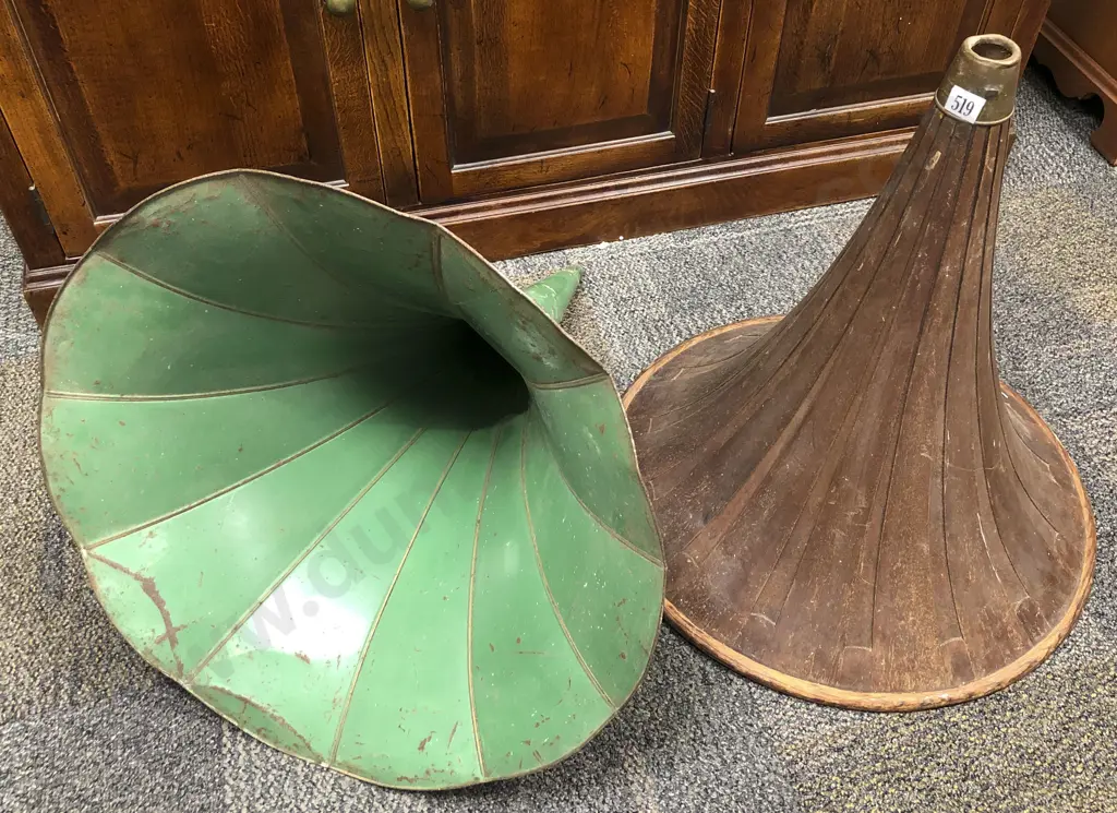 Two Vintage Gramophone Horns Image 1++