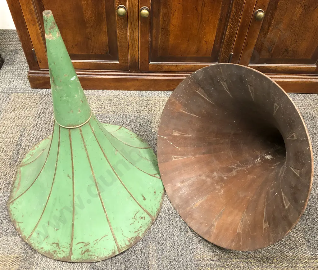Two Vintage Gramophone Horns Image 1++