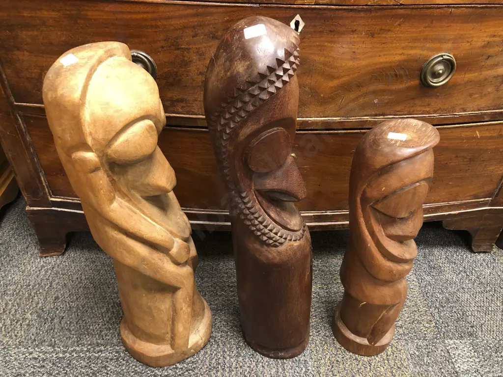 Three Ambrym Island Style Carved Figures Including Slit Drum Image 1++