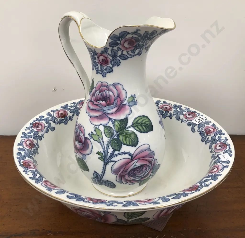 Floral Decorated Ceramic Jug and Basin Image 1++
