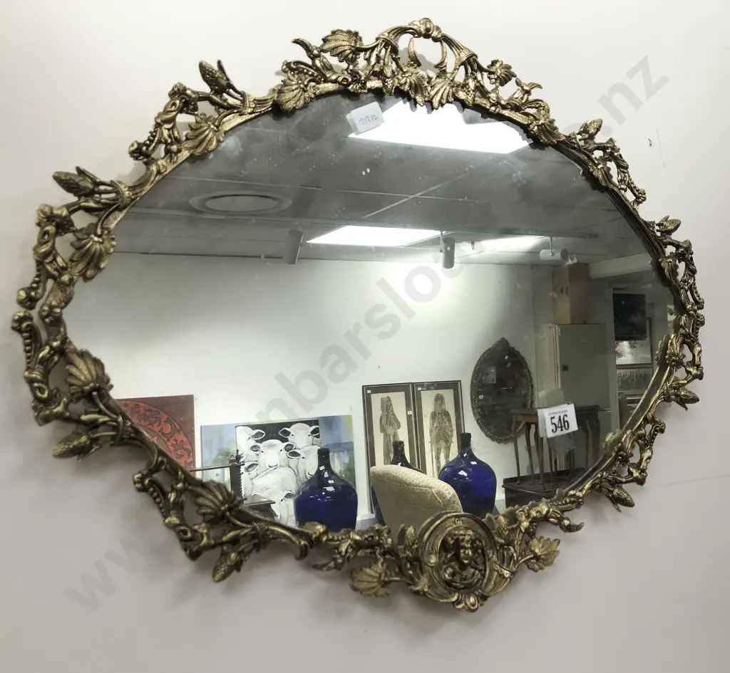 Ornate Gilt Metal Framed Oval Wall Mirror Image 1++