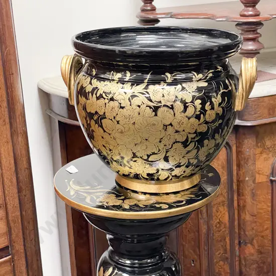 Ebonised and Gilt Painted Jardinière and Stand