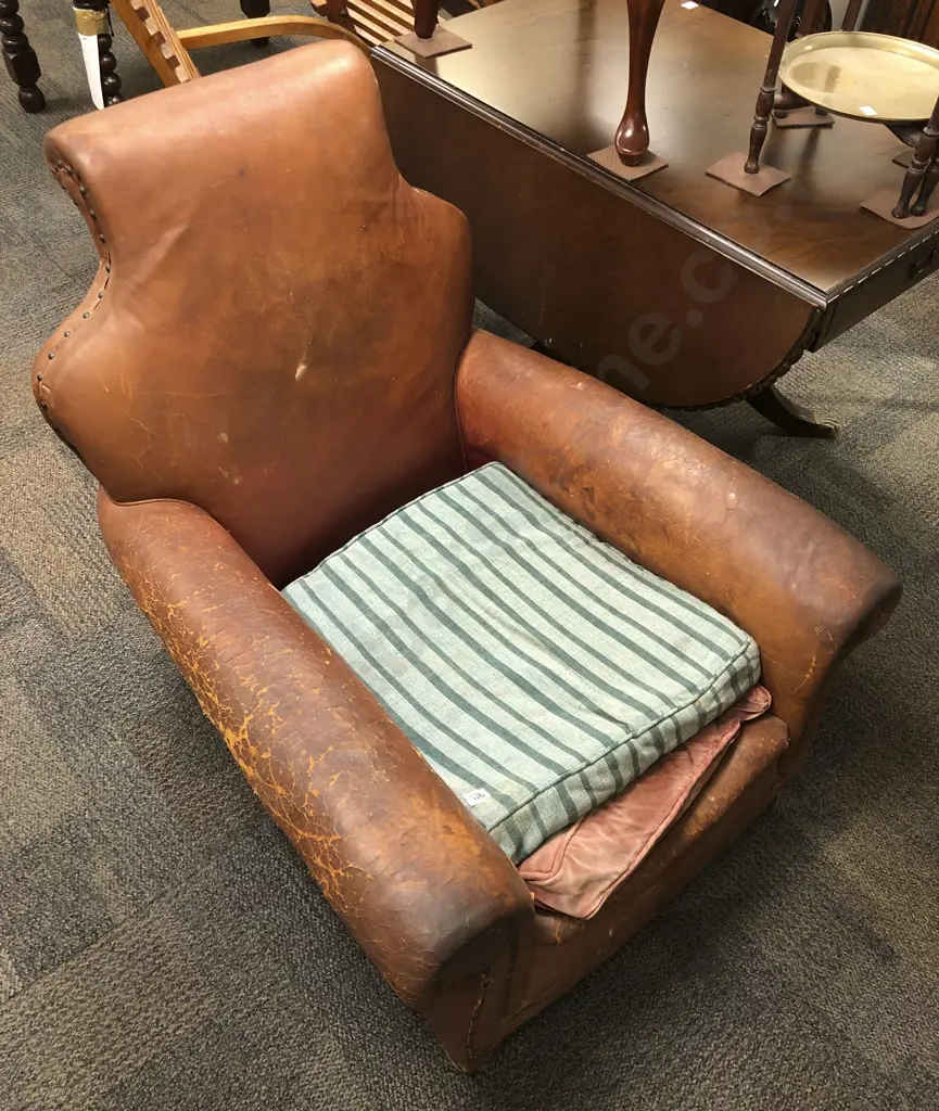 Large Antique Leather Armchair Image 1++