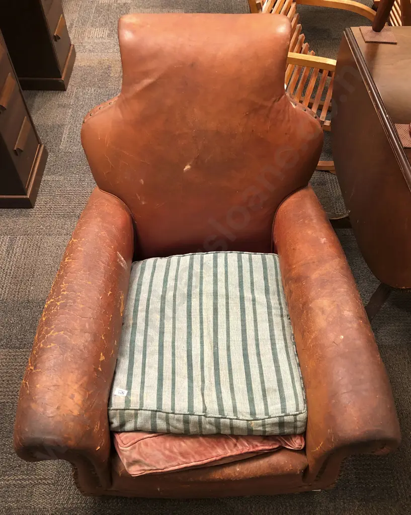 Large Antique Leather Armchair Image 1++