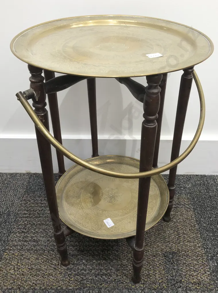 Two Tier Occasional Table with Brass Handle Image 1++