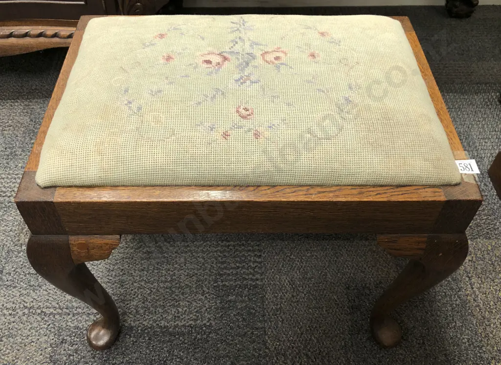 Tapestry Seated Oak Footstool Image 1++