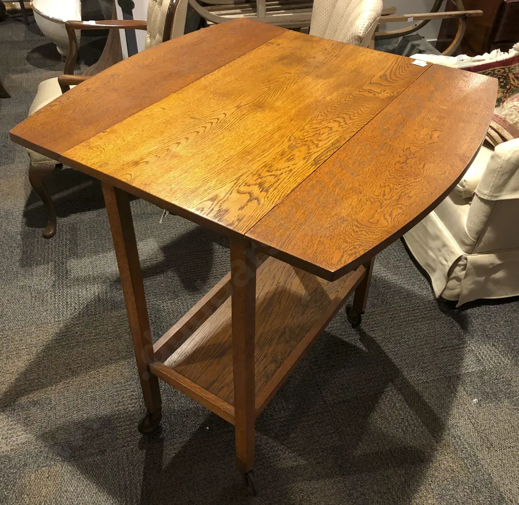 Drop Leaf Oak Two Tier Tea Trolley Image 1++