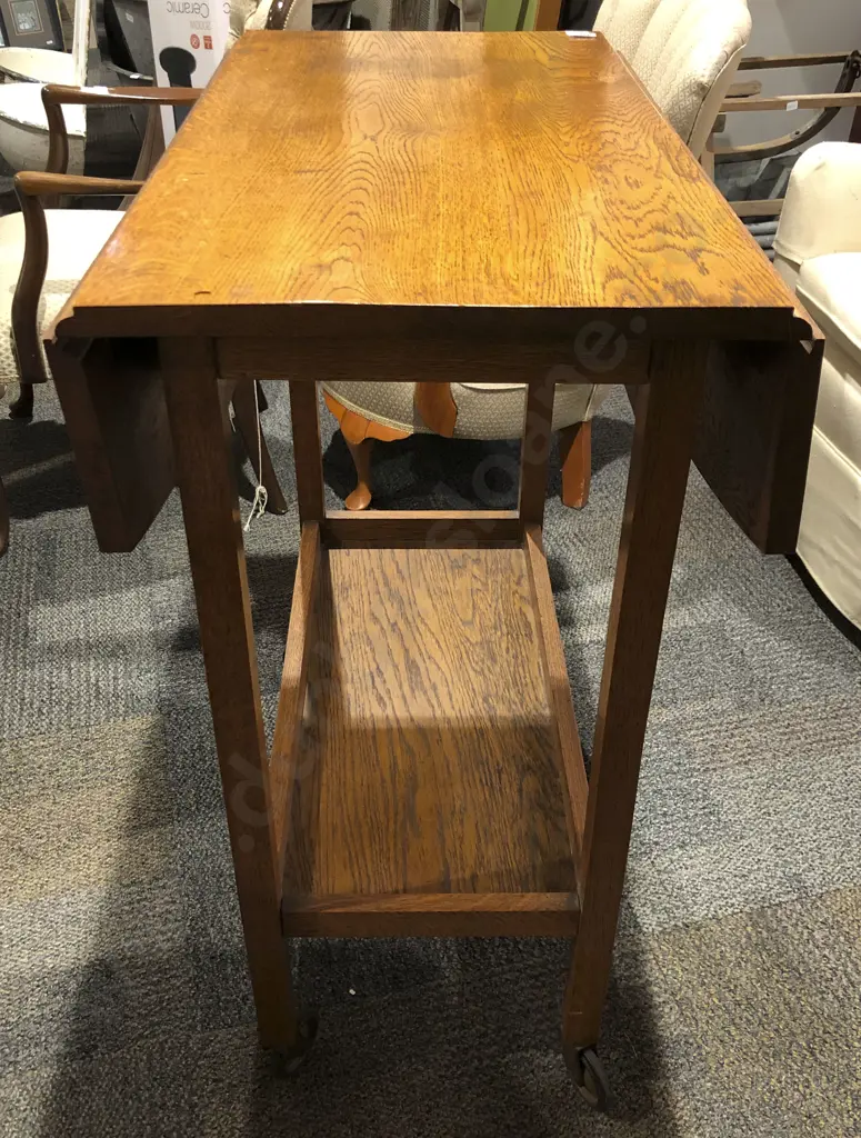 Drop Leaf Oak Two Tier Tea Trolley Image 1++