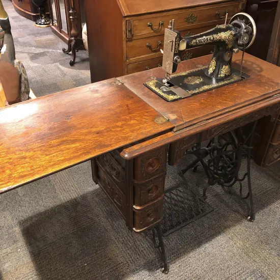 Cased Singer Sewing Machine on Treadle Base