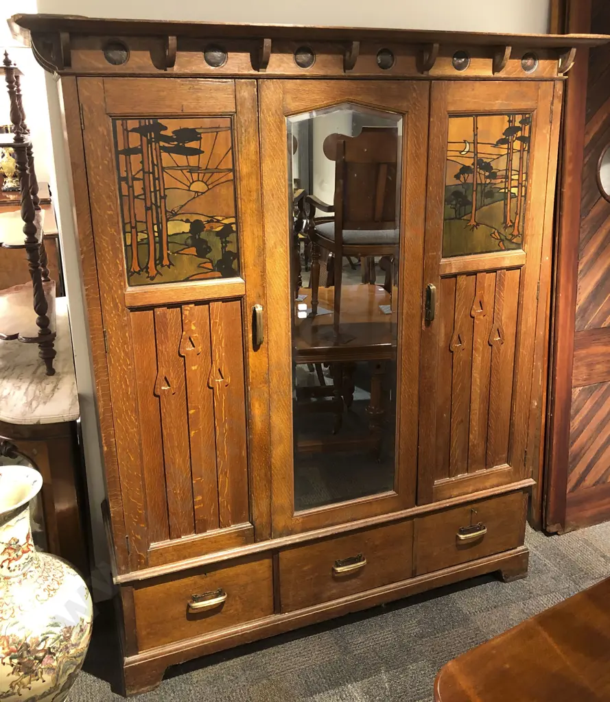 Shapland & Petter C1905 Arts and Crafts Oak Wardrobe Image 1++