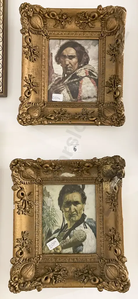 Pair of Ornate Gilt Framed N.Z. Portrait Prints Image 1++