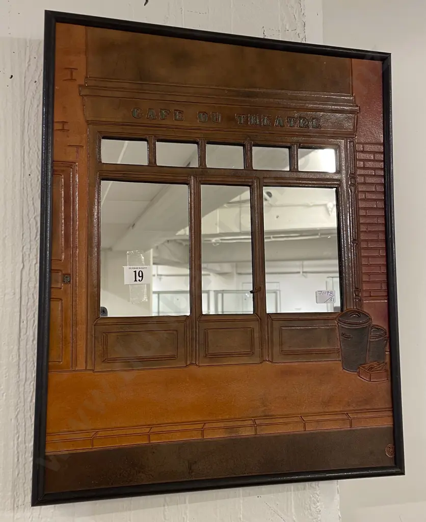 Le Café du Théâtre - Decorative Tooled Leather Framed Mirror Image 1++