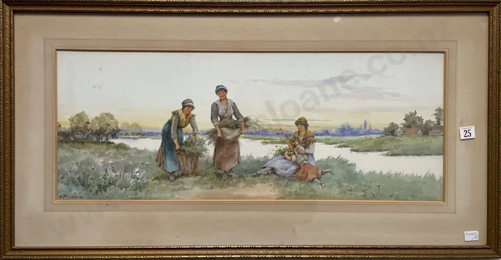 M Poisson - Edwardian River Landscape With Figures Image 1++