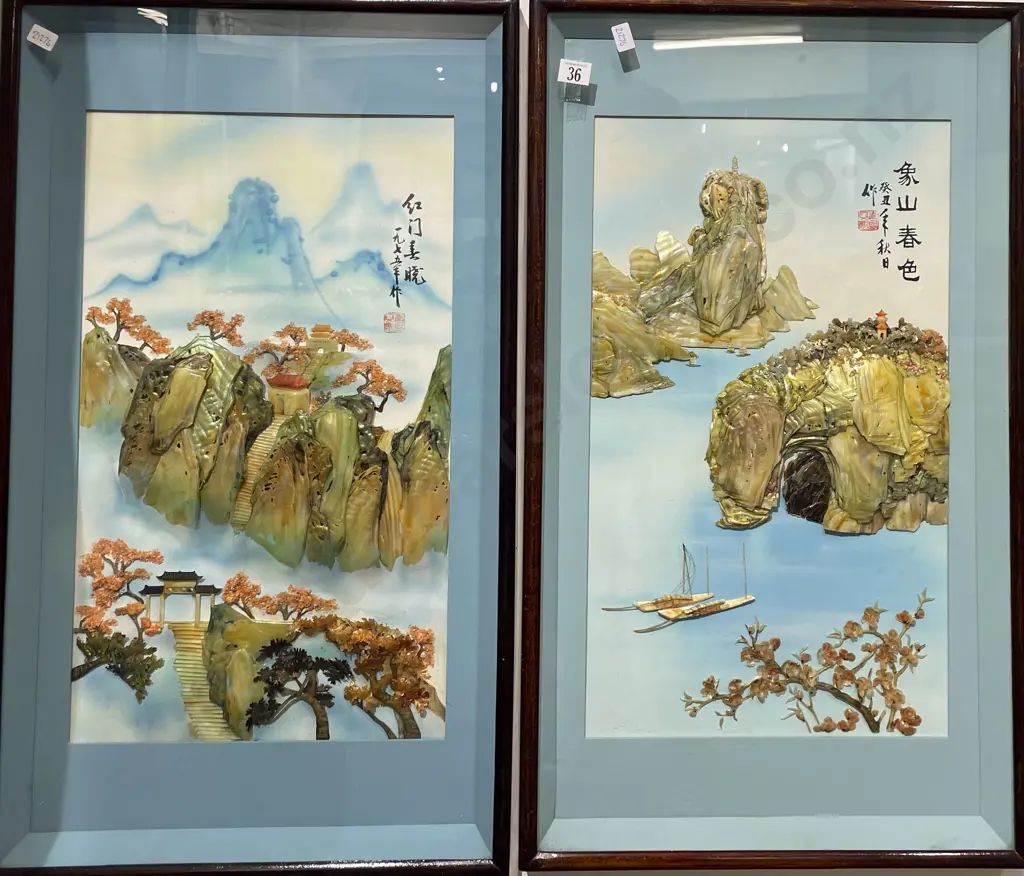 Two Framed Chinese 3D Artworks Image 1++