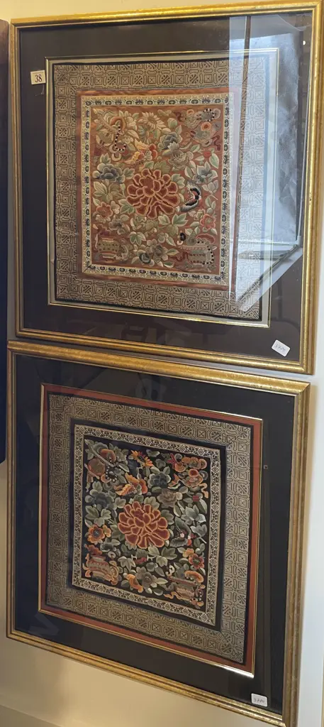 Two Framed Asian Embroideries Image 1++