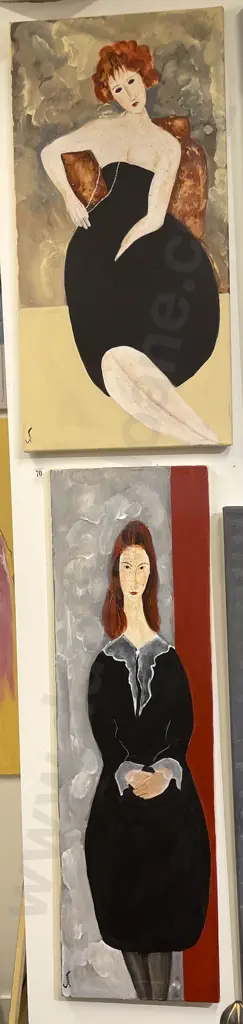 Susan Adams - Modigliani Lady With Pearls & Other- Acrylic on Board (2) Image 1++